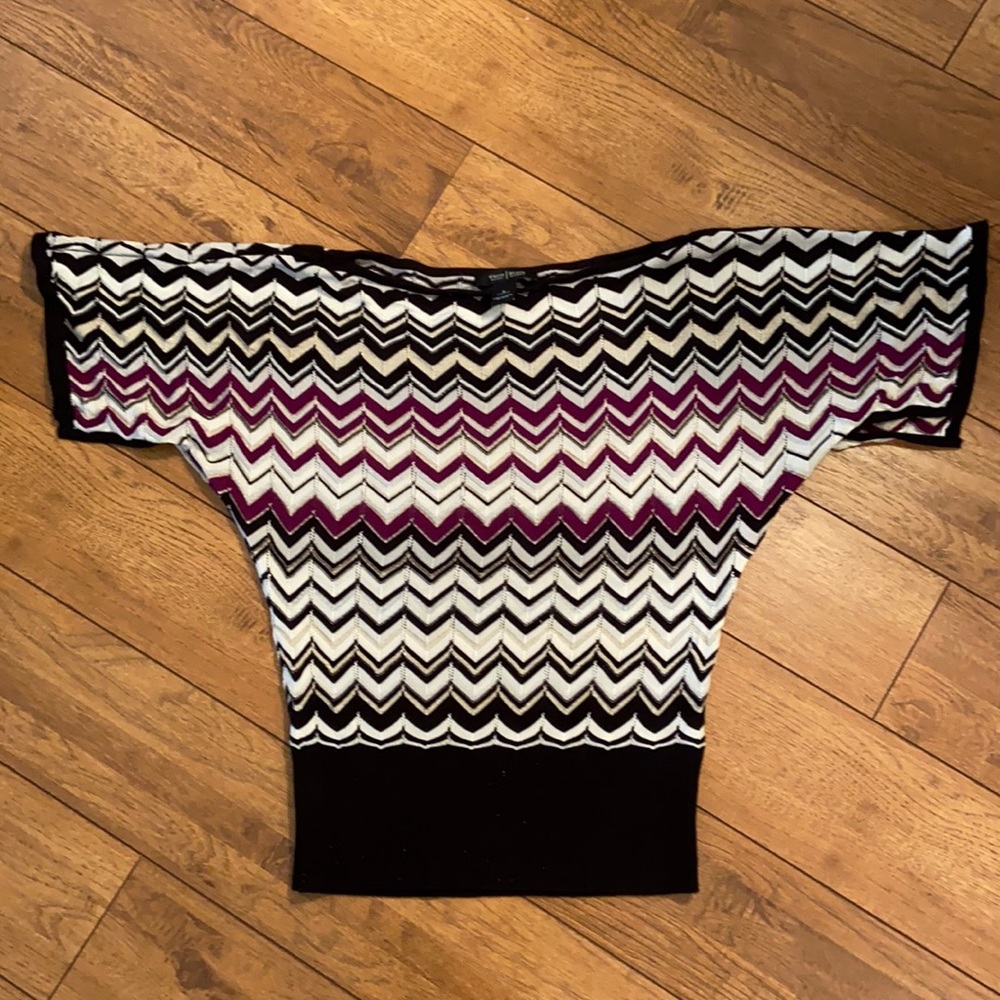 WHBM Purple Black White Dolman Sleeve Top